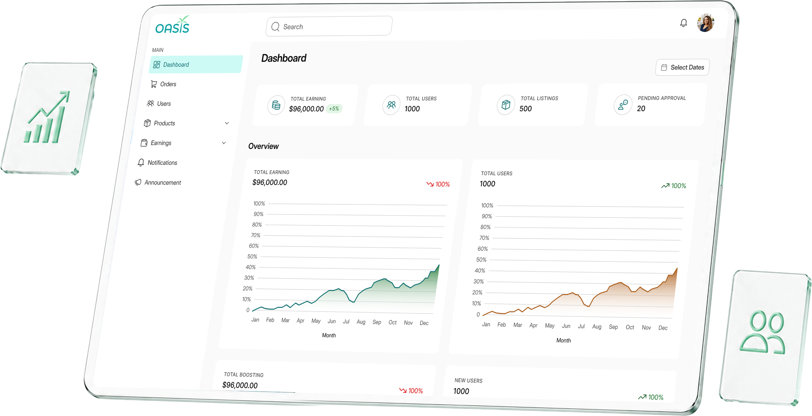 Custom software dashboard and web application interface